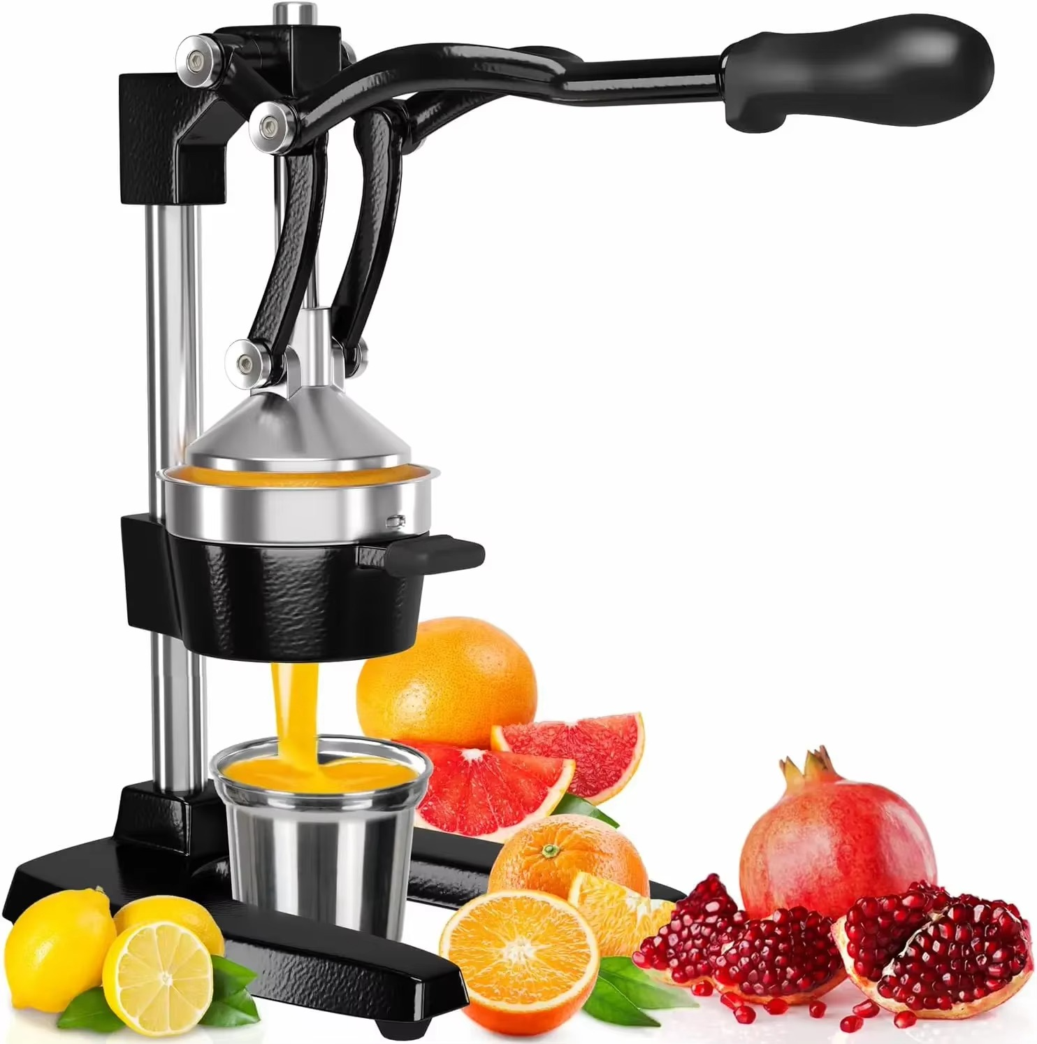 Eurolux Cast Iron Citrus Juicer | Commercial Grade Manual Hand Press | Countertop Squeezer for Fresh Fruit Juice (Bonus Stainles