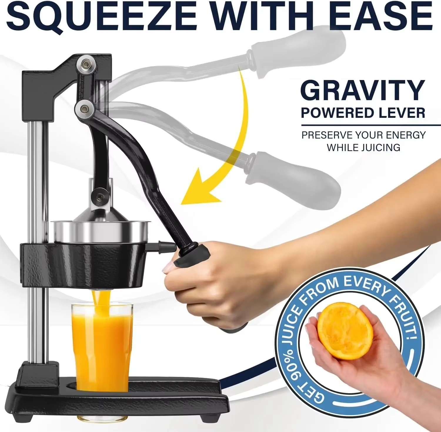 Eurolux Cast Iron Citrus Juicer | Commercial Grade Manual Hand Press | Countertop Squeezer for Fresh Fruit Juice (Bonus Stainles