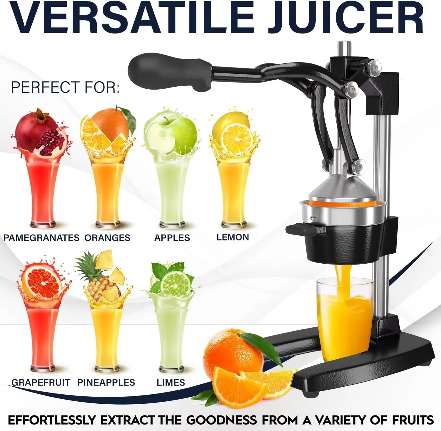 Eurolux Cast Iron Citrus Juicer | Commercial Grade Manual Hand Press | Countertop Squeezer for Fresh Fruit Juice (Bonus Stainles