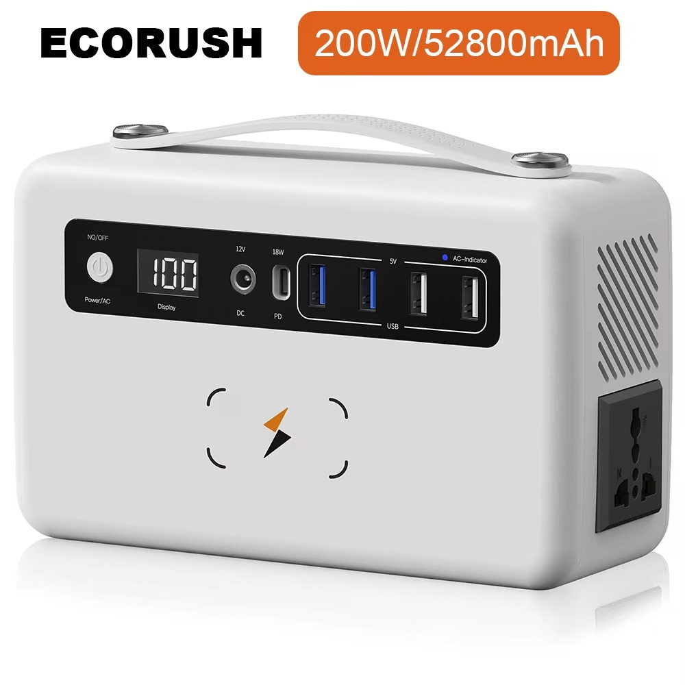 ECORUSH 220V Portable Power Station 200W 52800mAh AC Outlets for Outdoor Camping RV Home Emergency