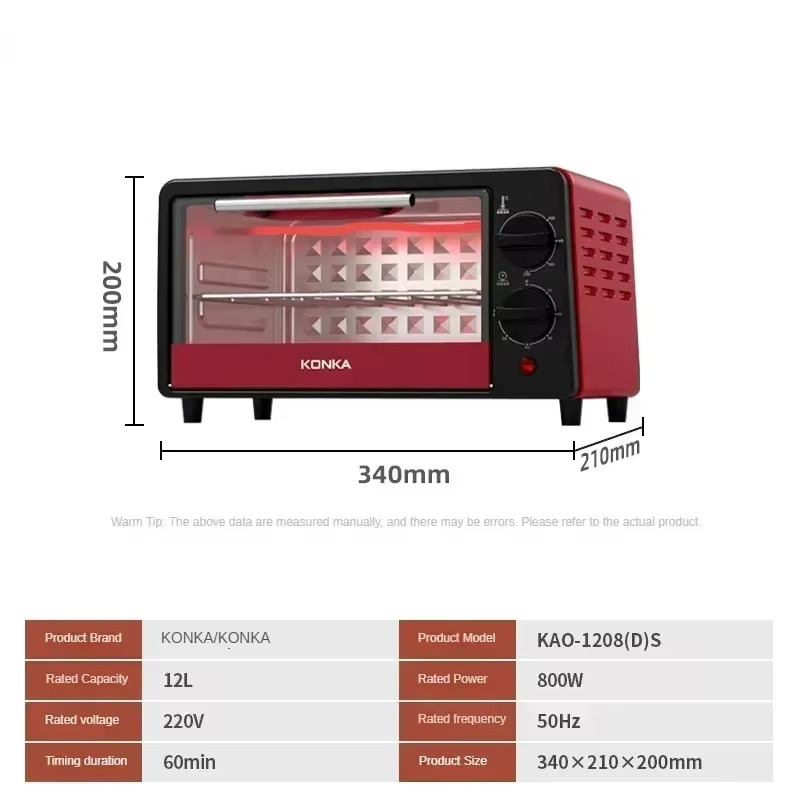 New Mini 12L Automatic Cooking Oven - Multifunctional for Pizza, Cake Baking. Electric Mini Oven, Ideal Kitchen Utensil