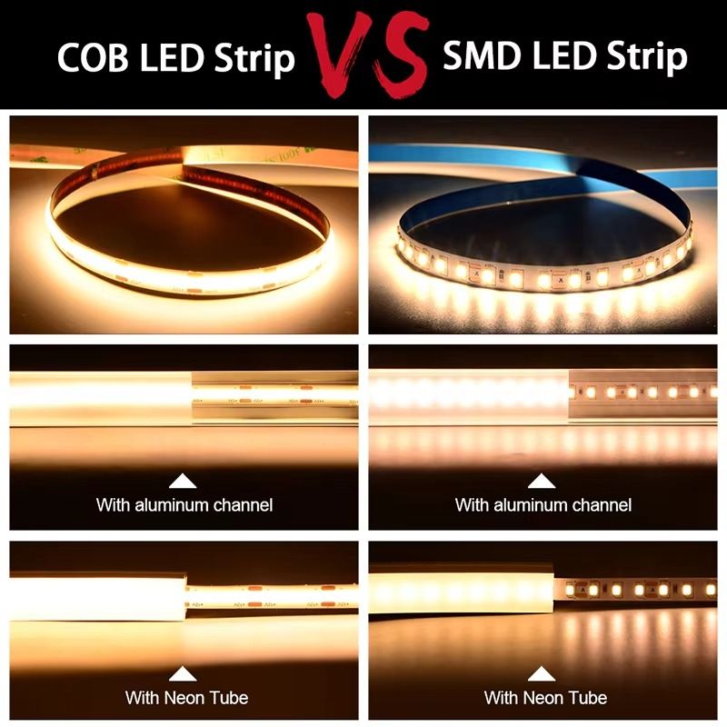 FCOB COB LED Strip Light 16.4ft 480LEDs/m Dimmable High Density Flexible Tape Ribbon 3000K 4000K 6500K RA90 Led Lights DC12V 24V