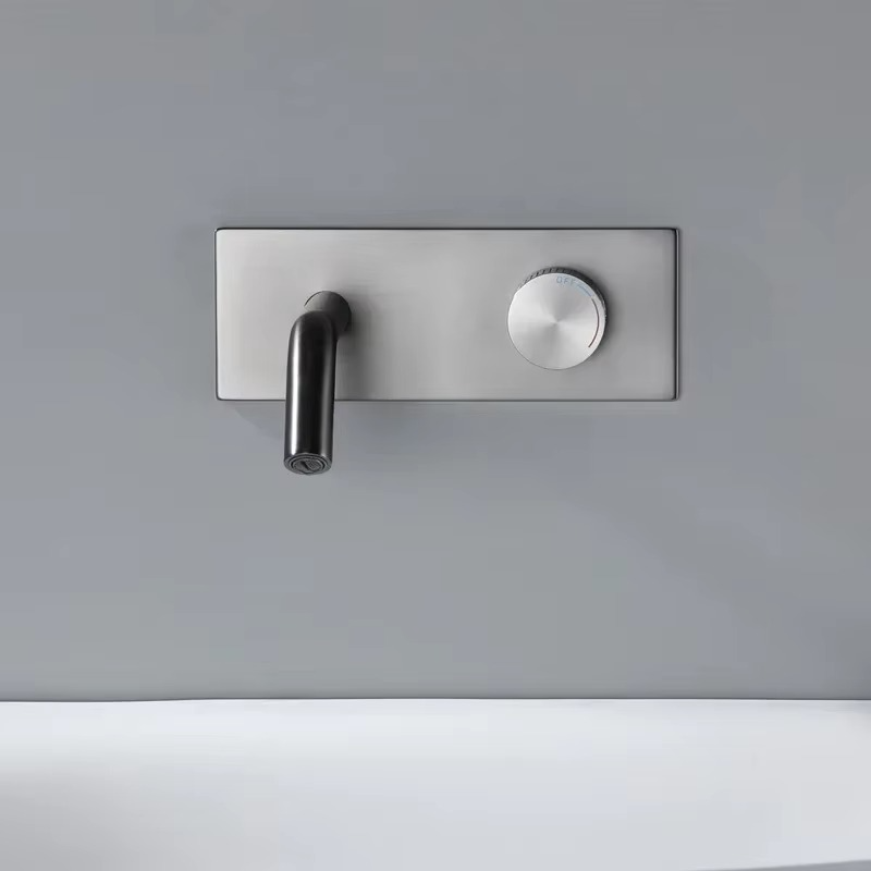 Bathroom Gunmetal wall basin faucet gun gray embedded wall outlet cold and hot water single handle basin faucet