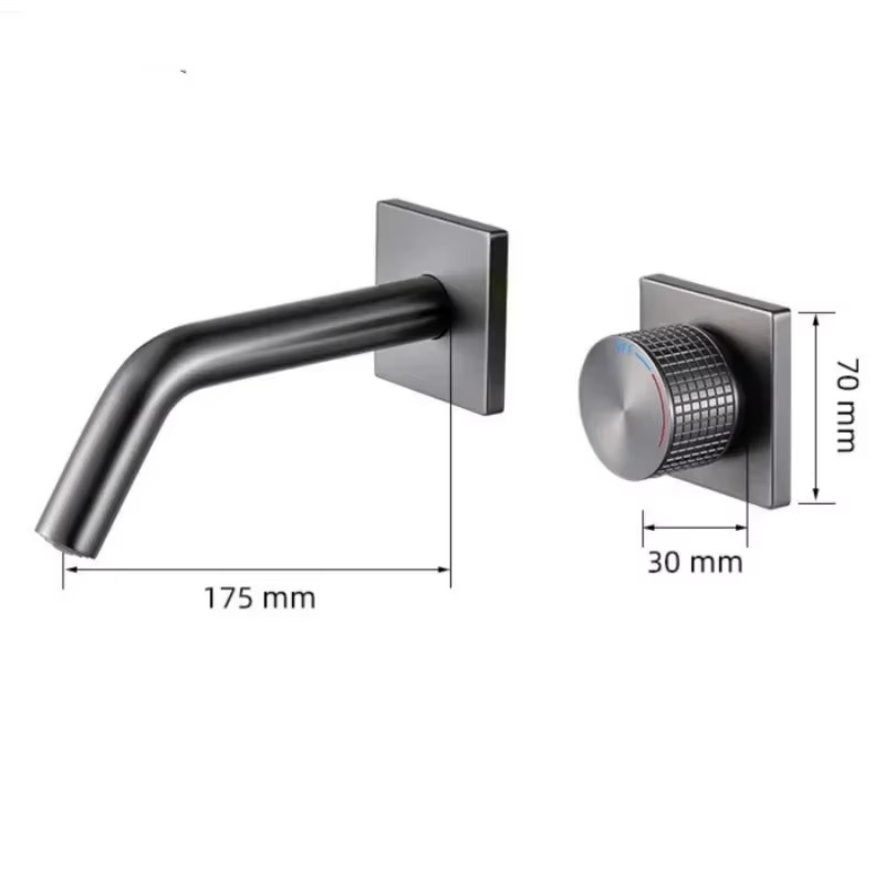 Bathroom Gunmetal wall basin faucet gun gray embedded wall outlet cold and hot water single handle basin faucet