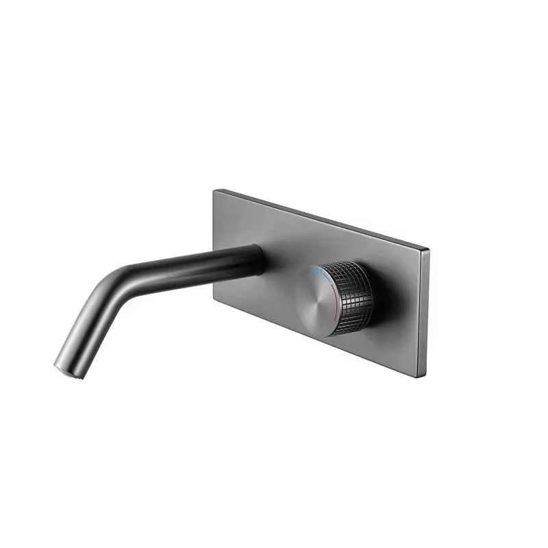 Bathroom Gunmetal wall basin faucet gun gray embedded wall outlet cold and hot water single handle basin faucet