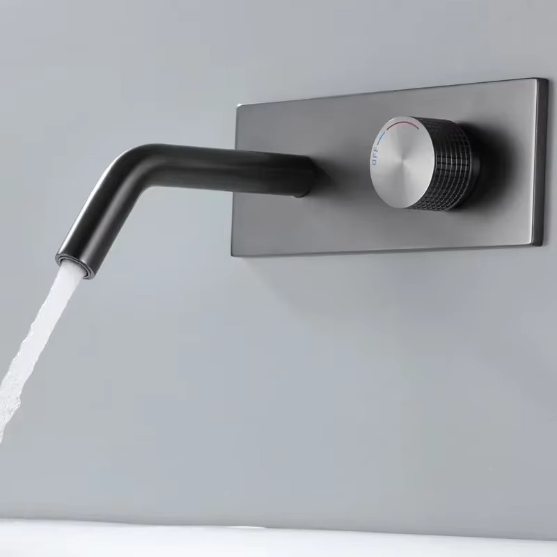 Bathroom Gunmetal wall basin faucet gun gray embedded wall outlet cold and hot water single handle basin faucet