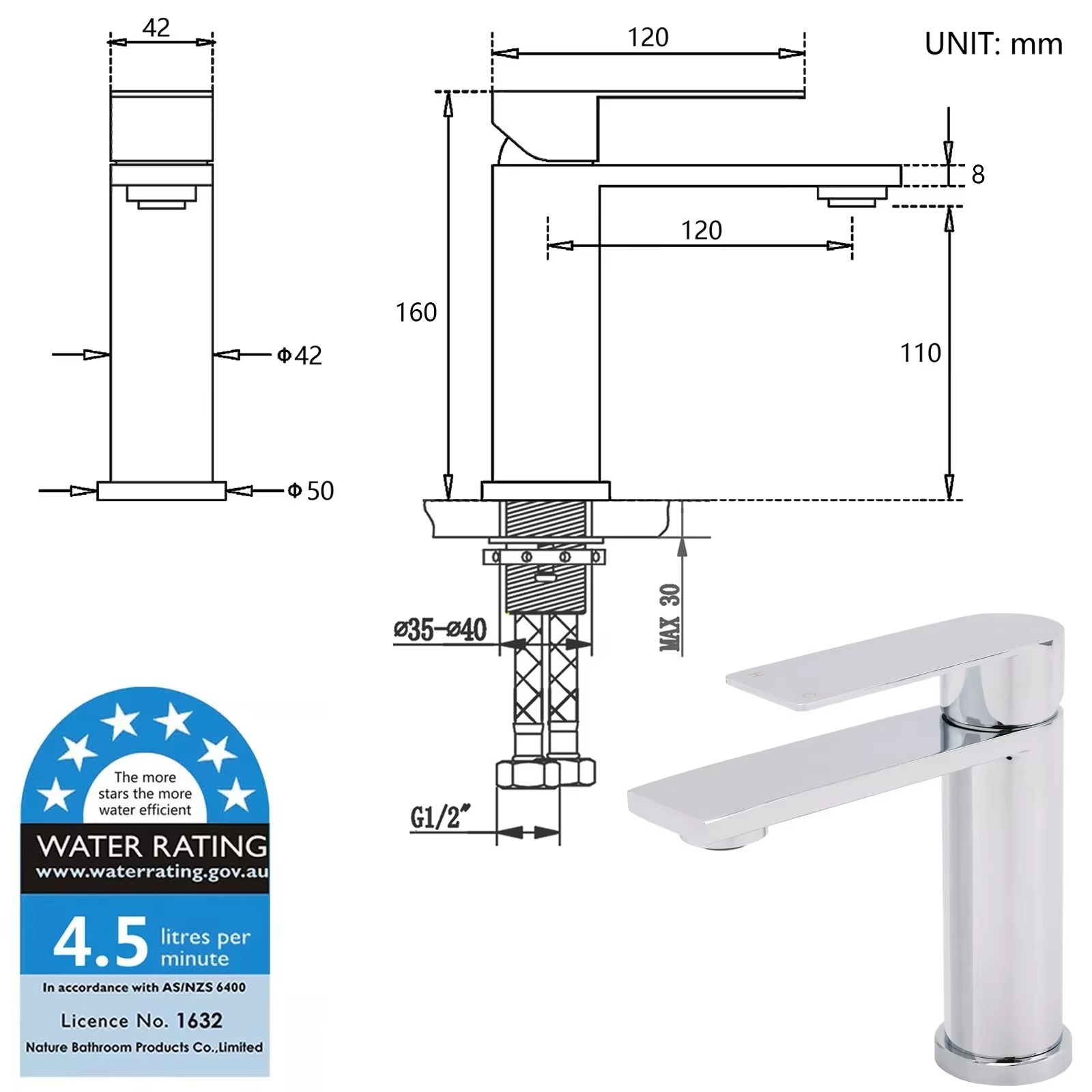 **Sydney Stock** KYLINS Chrome Basin Mixer Tap Bathroom Sink Taps Vanity Counter Top Faucet Round WaterMark Wels