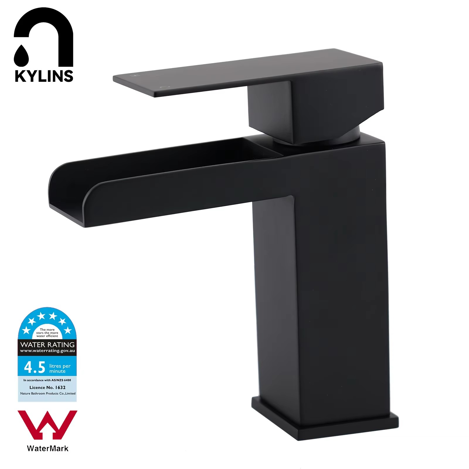 KYLINS Bathroom Waterfall Basin Sink Faucet Black Bath Faucet Hot Cold Water Mixer Vanity Tap Deck Mounted Washbasin Stainless