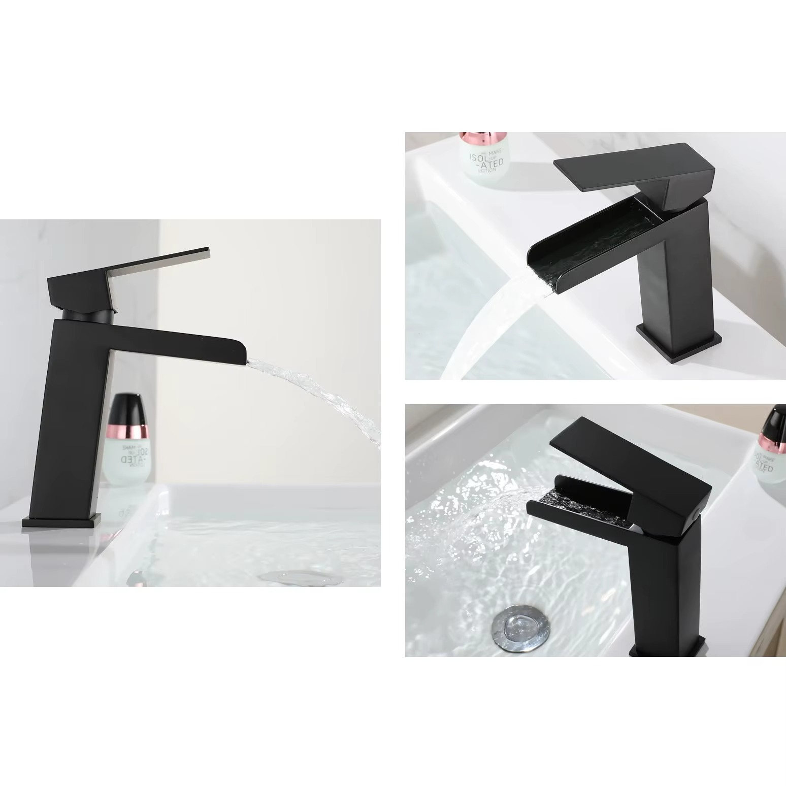 KYLINS Bathroom Waterfall Basin Sink Faucet Black Bath Faucet Hot Cold Water Mixer Vanity Tap Deck Mounted Washbasin Stainless