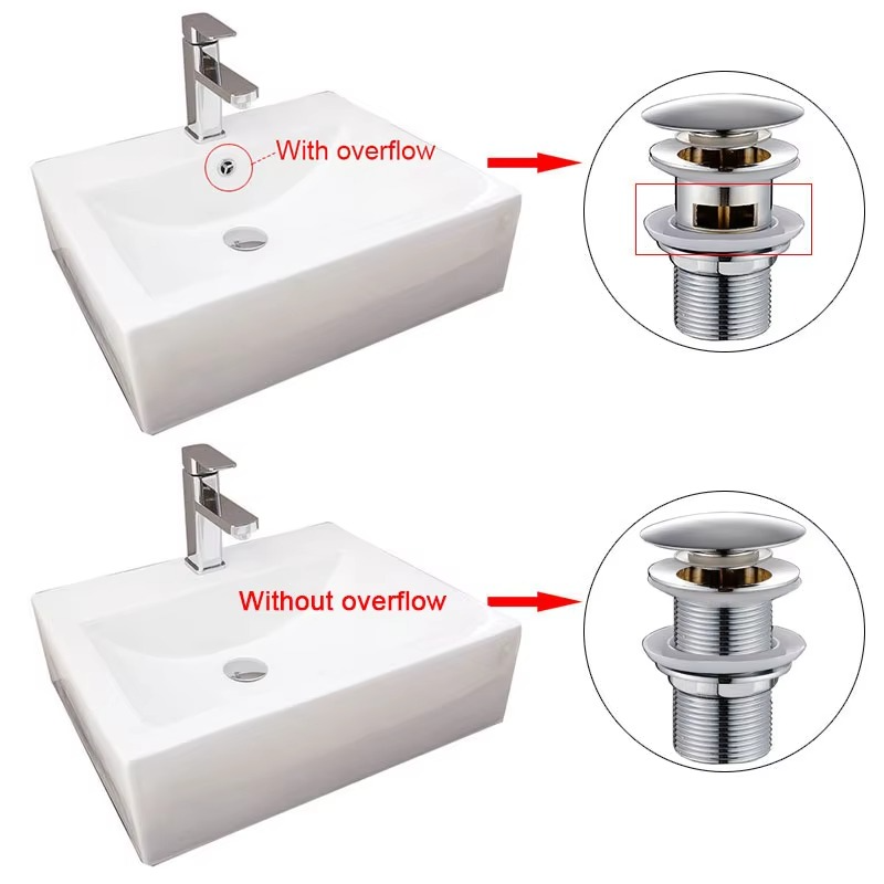 Bathroom Vanity Sink Pop Up Drain with Overflow, Faucet Vessel Pop Up Drain Stopper