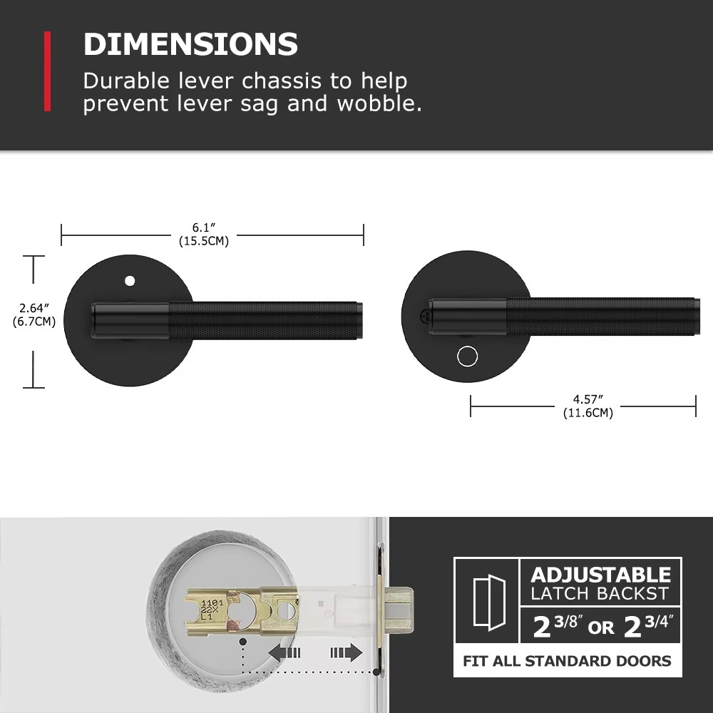 Viladepot Privacy Door Handle Knurled Handle Lever Bedroom Bathroom Passage Door Lock Reversible Keyless