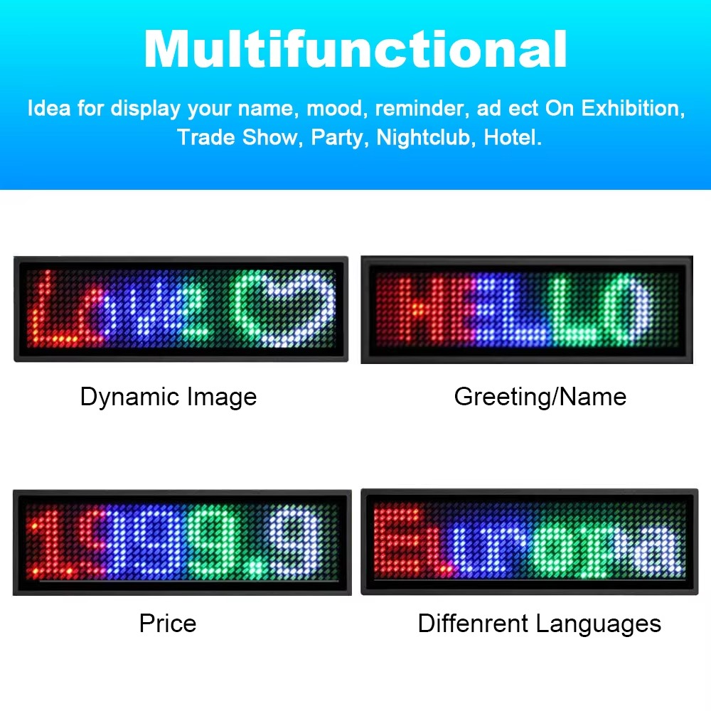 LED Name Badge Multi-color LED Display DIY Programmable Scrolling Message Light Board Mobile Control Text Message Light Board