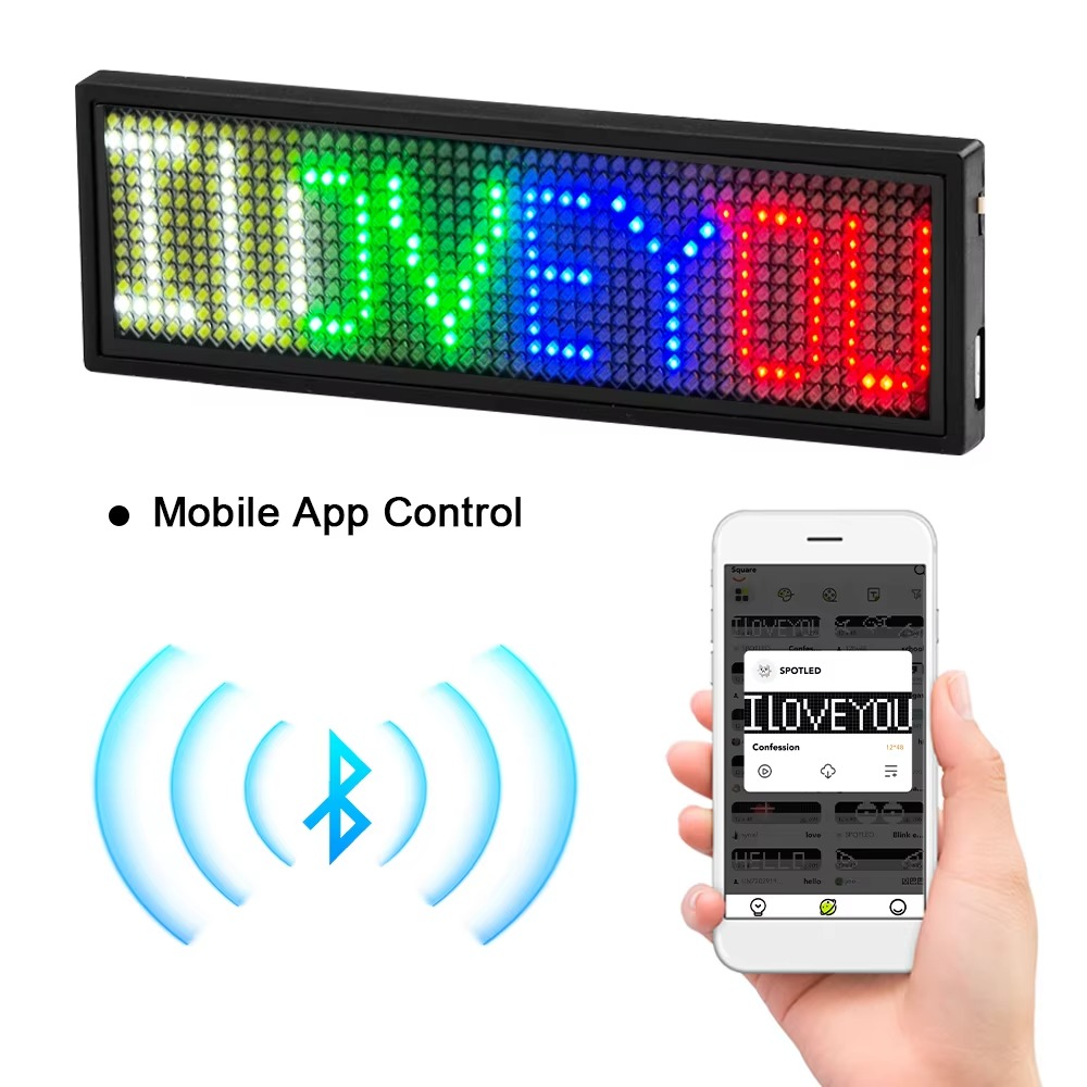 LED Name Badge Multi-color LED Display DIY Programmable Scrolling Message Light Board Mobile Control Text Message Light Board