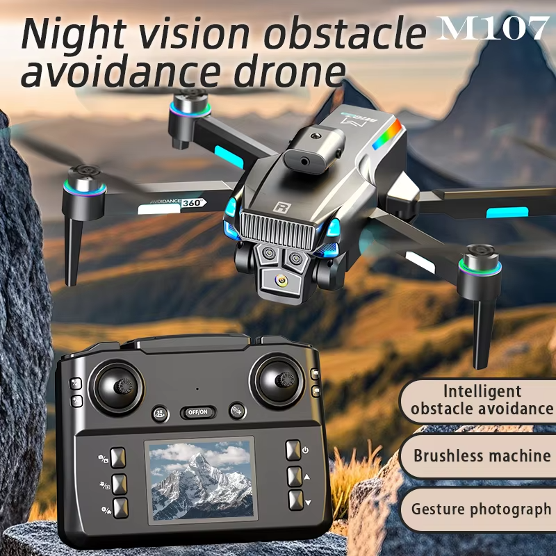 New M107 Brushless Profissional Drone 8K HD Camera With Screen Controlled Obstacle Avoidance Optical Flow Electric RC Dron Toys