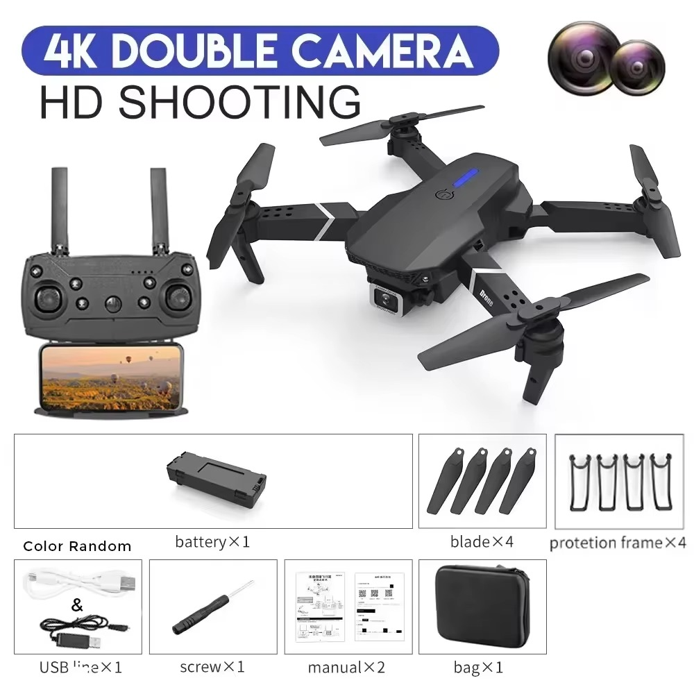 2025 New E88 Air Screen Controlled Lighting Mini Drone 4K Dual Camera Optical Flow Remote Control Aircraft By KBDFA Tech