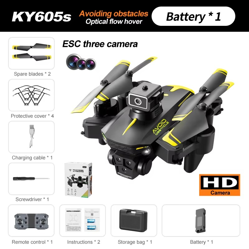 KY605s Drone Drones with HD Three Cameras Brushless Optical flow positioning360°Obstacle Avoidance RC WIFI FPV Drone Toys