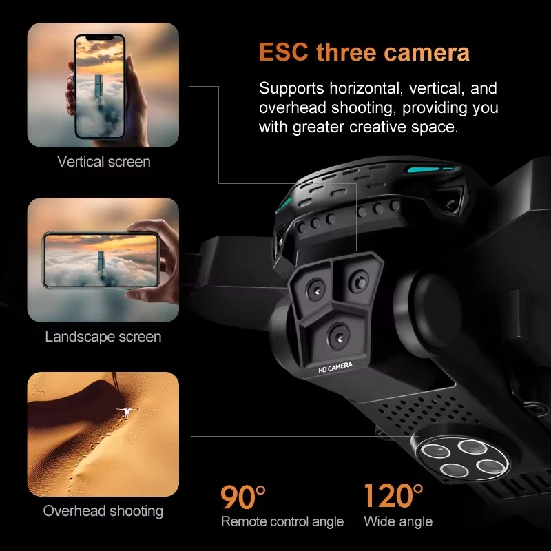 KY605s Drone Drones with HD Three Cameras Brushless Optical flow positioning360°Obstacle Avoidance RC WIFI FPV Drone Toys