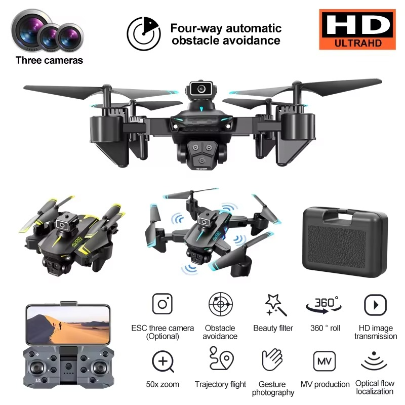 KY605s Drone Drones with HD Three Cameras Brushless Optical flow positioning360°Obstacle Avoidance RC WIFI FPV Drone Toys