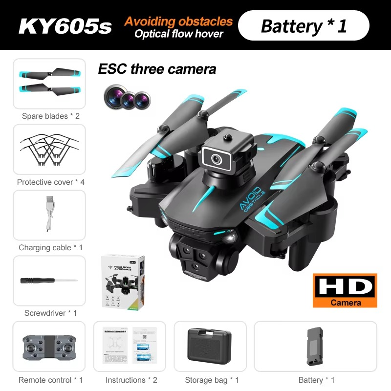 KY605s Drone Drones with HD Three Cameras Brushless Optical flow positioning360°Obstacle Avoidance RC WIFI FPV Drone Toys