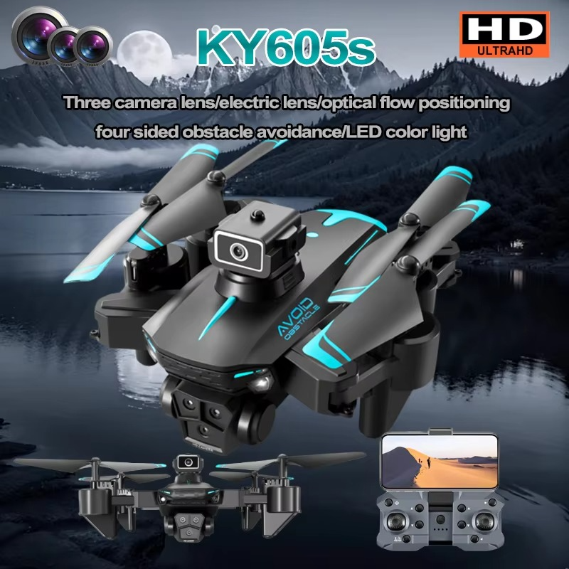 KY605s Drone Drones with HD Three Cameras Brushless Optical flow positioning360°Obstacle Avoidance RC WIFI FPV Drone Toys