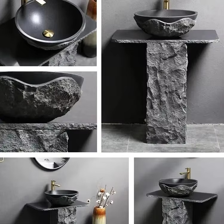 Custom Standing Artificial Basin Bathroom Sink Quartz Vanity Sink Modern Design Marble Pedestal Bathroom Sink