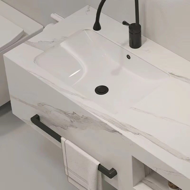 High Quality Wall Mounted Sintered Marble Waterproof Bathroom Sink Wash Basins with Mirror and Cabinets Vanity