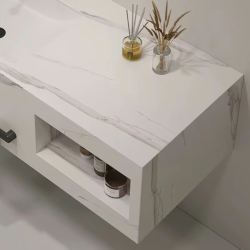 High Quality Wall Mounted Sintered Marble Waterproof Bathroom Sink Wash Basins with Mirror and Cabinets Vanity