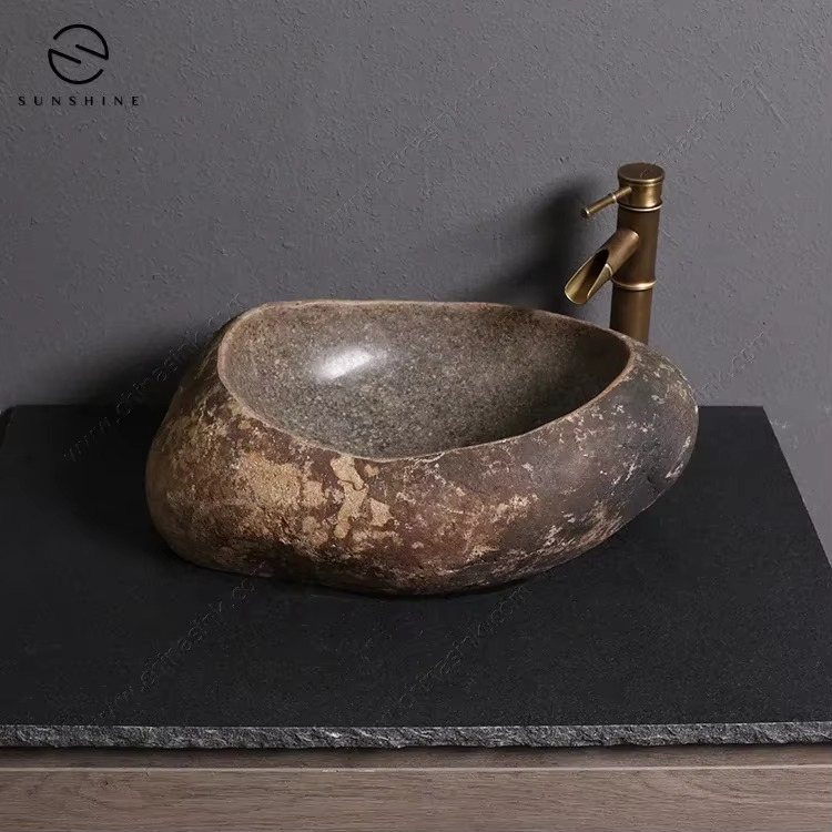 Sink in Natural River Pebble Countertop Bathroom Faucet Style - Exquisite Pebble Texture, Smooth Sinks, Bathrooms & Kitchen
