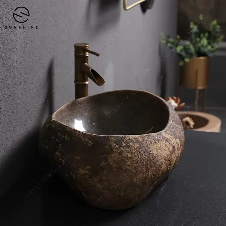 Sink in Natural River Pebble Countertop Bathroom Faucet Style - Exquisite Pebble Texture, Smooth Sinks, Bathrooms & Kitchen