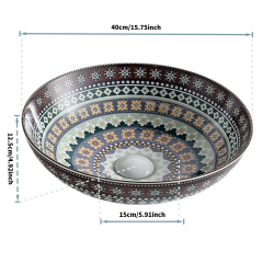 Ceramic round sink art basin, Middle Eastern element striped artistic style wash basin countertop basin