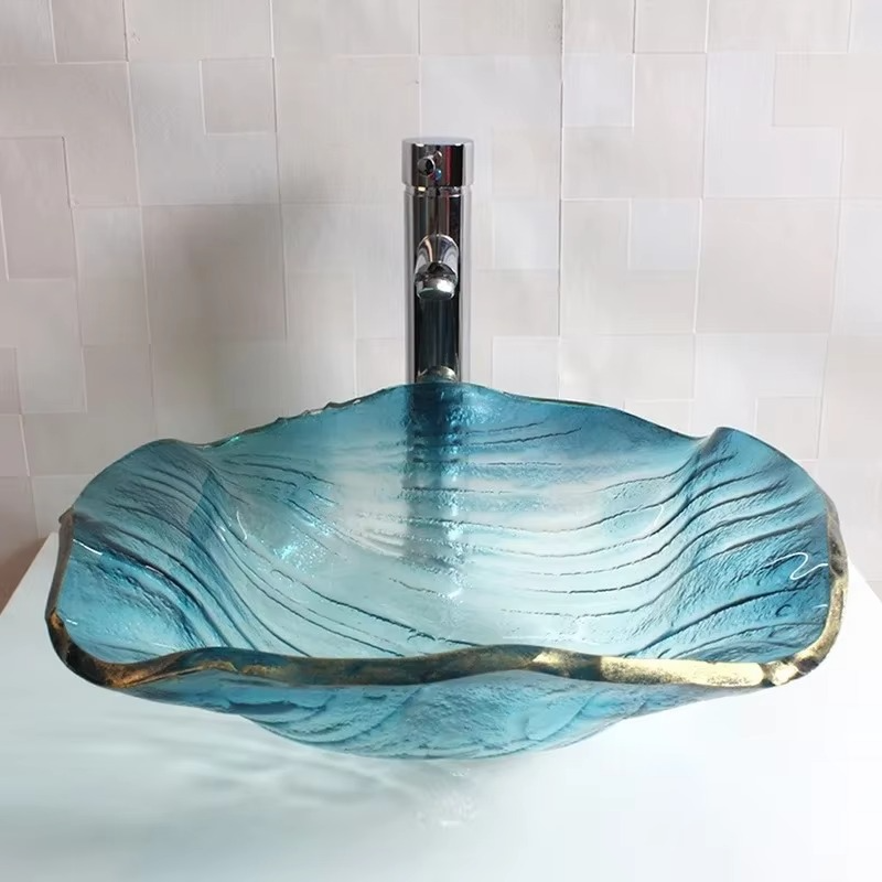 Tempered Glass Wash Basin Bathroom Washbasin Hotel Toilet Art Above Counter Basin Washbasin Creative Washbasin Basin Faucet Set