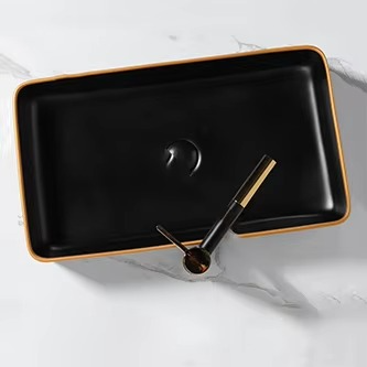 Modern Rectangular Above Counter Black Color Vessel Sinks Bowl Ceramic Hand Wash Basin Matt Black Bathroom Sinks