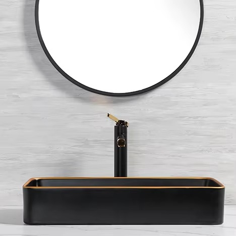 Modern Rectangular Above Counter Black Color Vessel Sinks Bowl Ceramic Hand Wash Basin Matt Black Bathroom Sinks