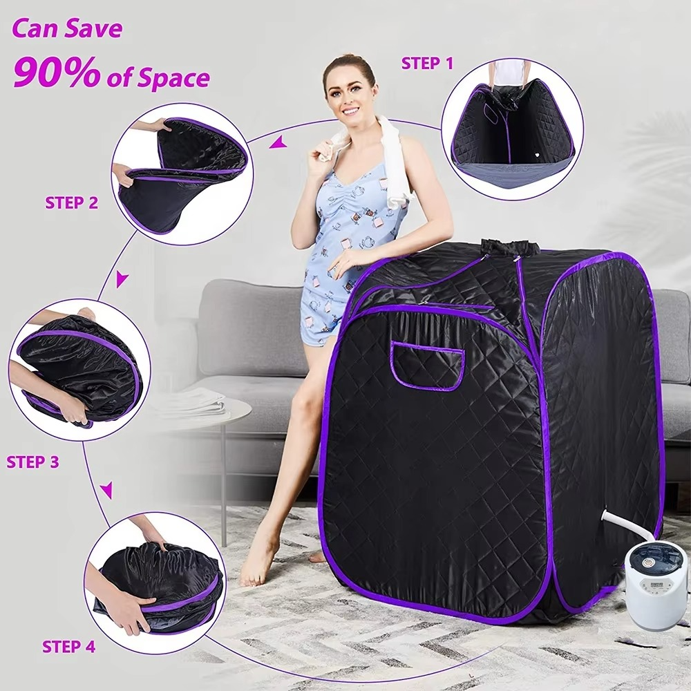 Black Sauna Cabin With Relax Sauna Portable Steam Sauna 2.2L 1000W Steam Generator Weight Loss Home Sauna SPA
