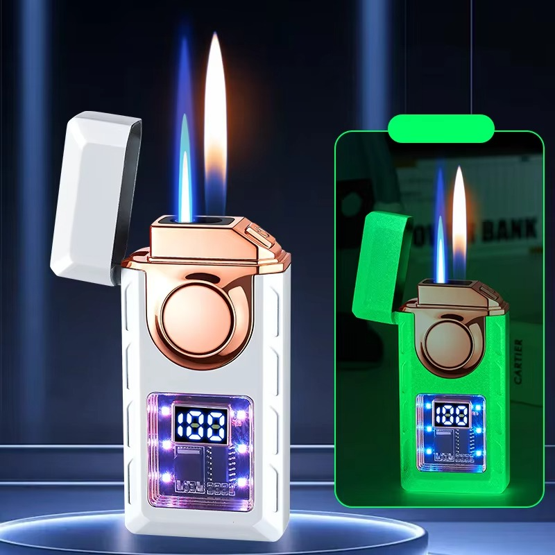 Rechargeable Piezo Pulse Windproof Cigar Cigarette Lighter Jet Butane Torch Gas Two Types Flames Lighters Smoking Accessory