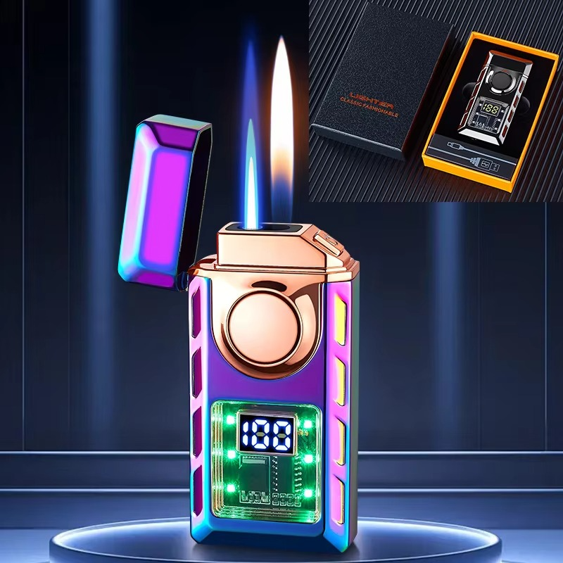 Rechargeable Piezo Pulse Windproof Cigar Cigarette Lighter Jet Butane Torch Gas Two Types Flames Lighters Smoking Accessory