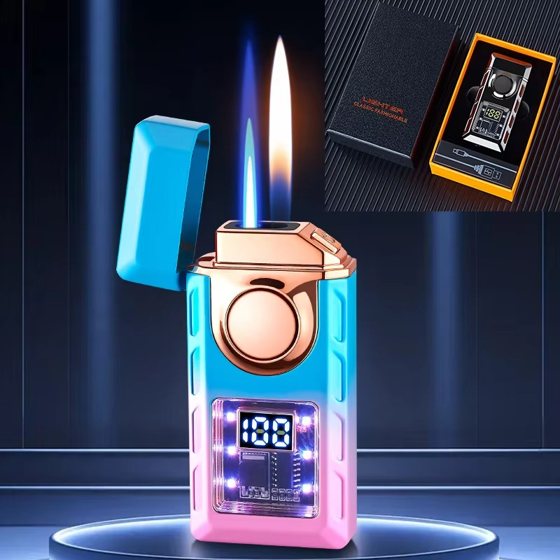 Rechargeable Piezo Pulse Windproof Cigar Cigarette Lighter Jet Butane Torch Gas Two Types Flames Lighters Smoking Accessory
