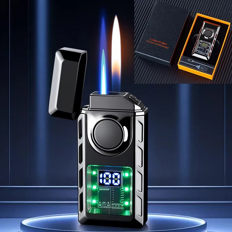 Rechargeable Piezo Pulse Windproof Cigar Cigarette Lighter Jet Butane Torch Gas Two Types Flames Lighters Smoking Accessory
