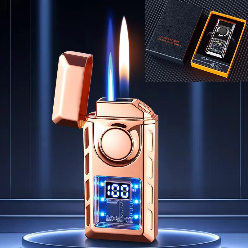 Rechargeable Piezo Pulse Windproof Cigar Cigarette Lighter Jet Butane Torch Gas Two Types Flames Lighters Smoking Accessory