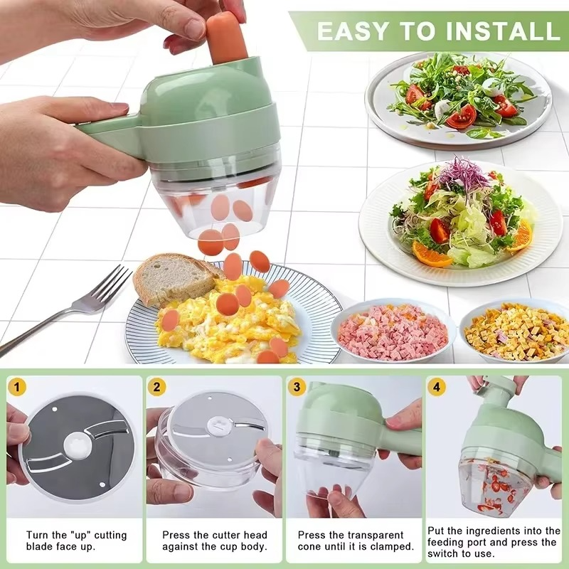 5-in-1 electric multi-functional vegetable, garlic, meat and other cutter, rechargeable wireless food processor and cutter, a co