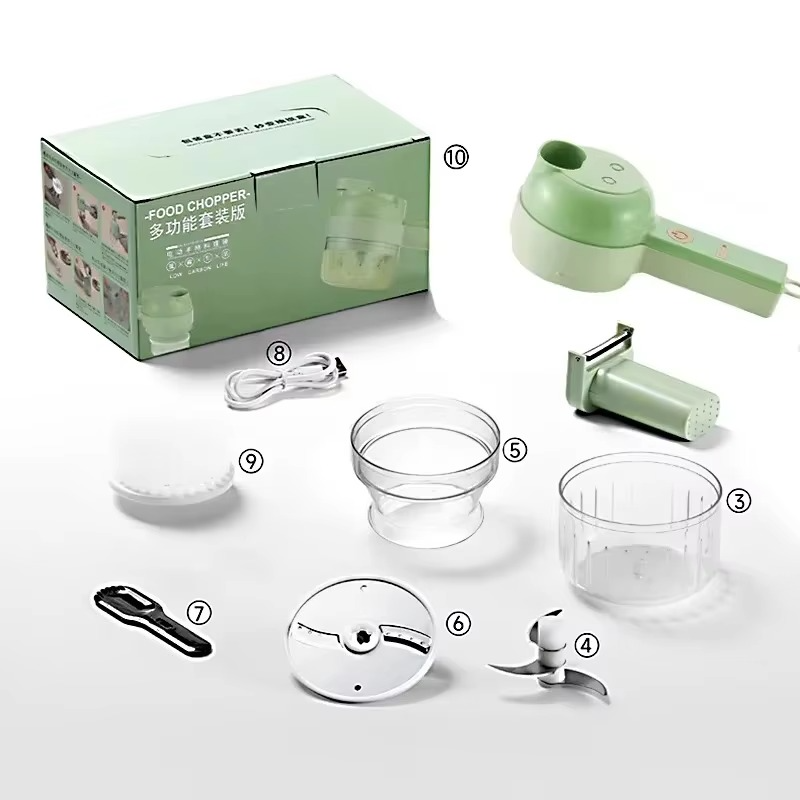 5-in-1 electric multi-functional vegetable, garlic, meat and other cutter, rechargeable wireless food processor and cutter, a co