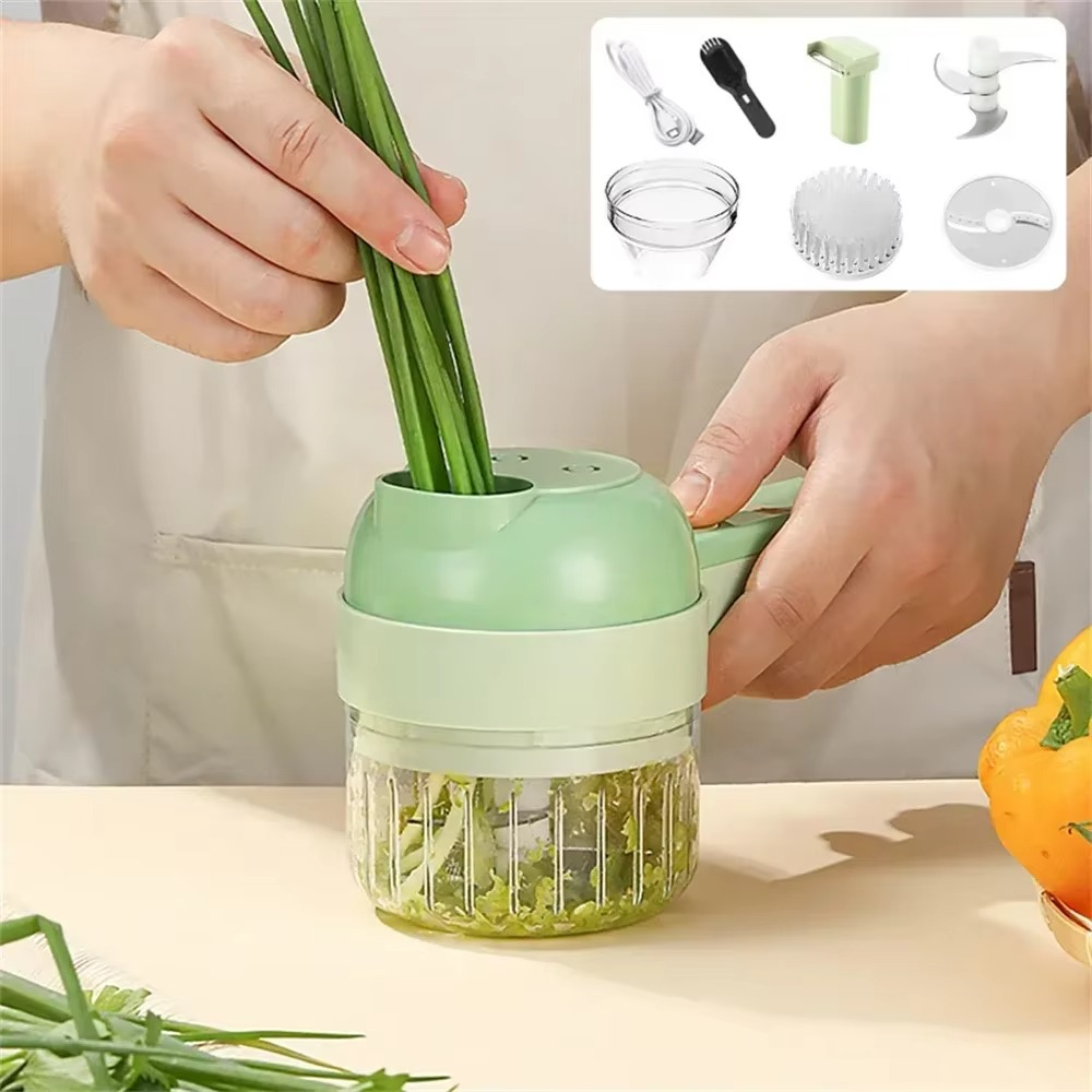 2025 4-in-1 Electric Vegetable Chopper Multi-Functional Food Processor for Slicing Dicing Mashing & Mixing Garlic Press & Slicer