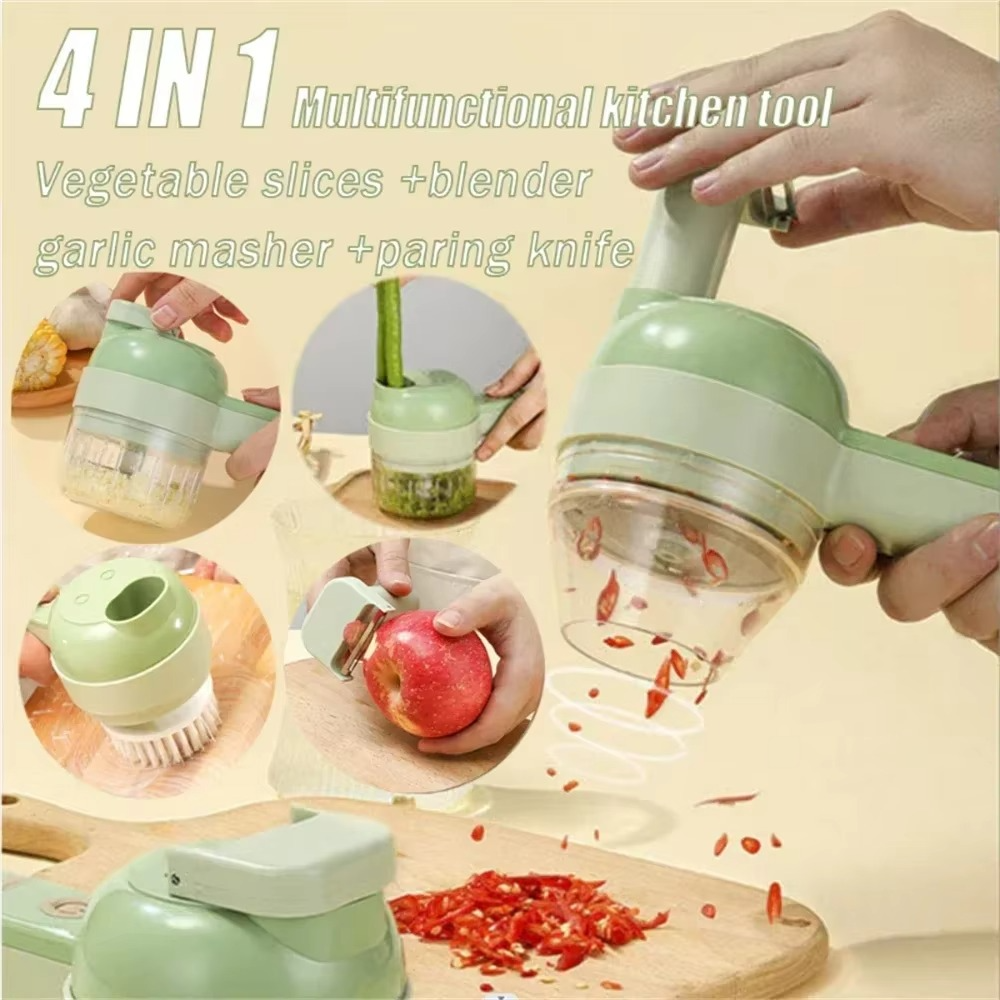 2025 4-in-1 Electric Vegetable Chopper Multi-Functional Food Processor for Slicing Dicing Mashing & Mixing Garlic Press & Slicer