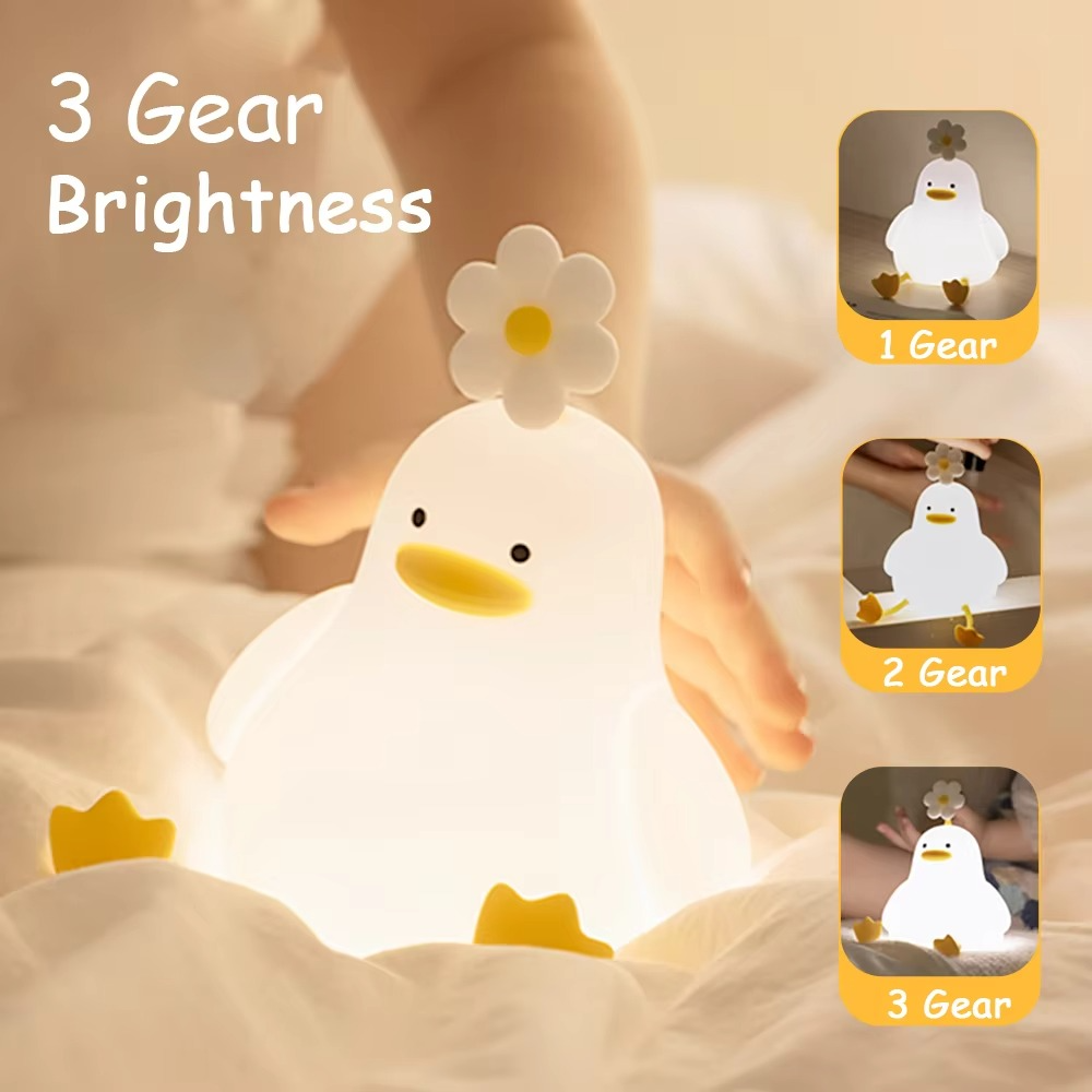 Silicone Duck Night Light Dimmable Nursery Sleeping Lamp USB Rechargeable Timing Bedside Touch Lamp for Kids Room Decor