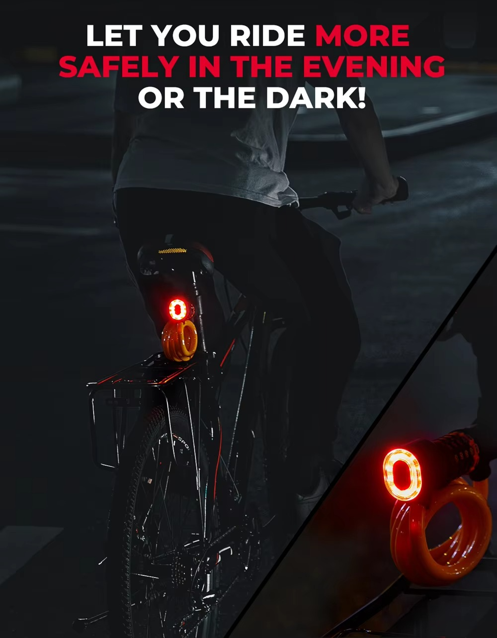 KEMIMOTO Bicycle Lock With Tail Light Combination Anti-theft Lock Multifunctional Cable Lock Bicycle MTB Bicycle Accessories