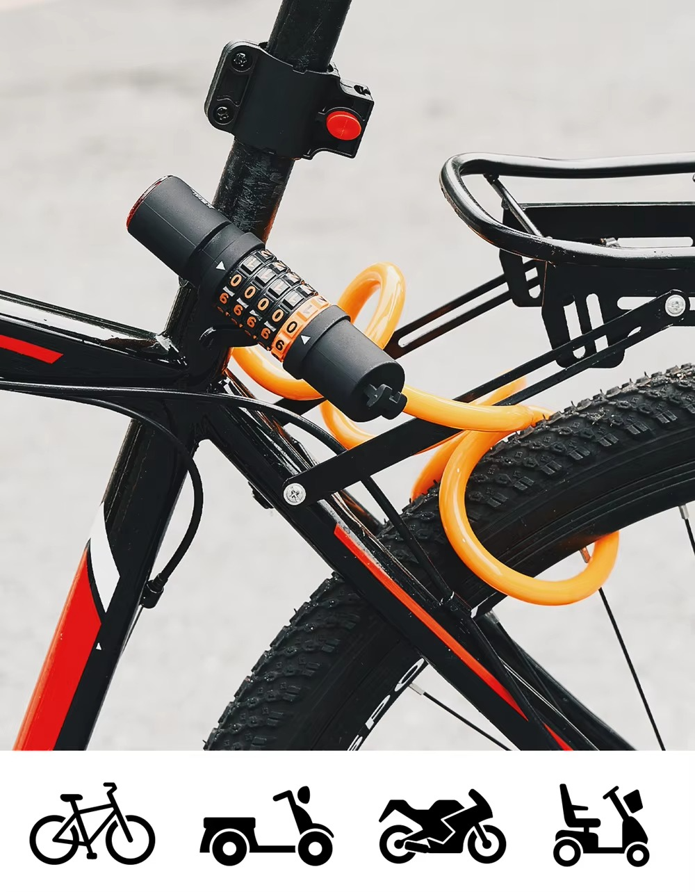 KEMIMOTO Bicycle Lock With Tail Light Combination Anti-theft Lock Multifunctional Cable Lock Bicycle MTB Bicycle Accessories