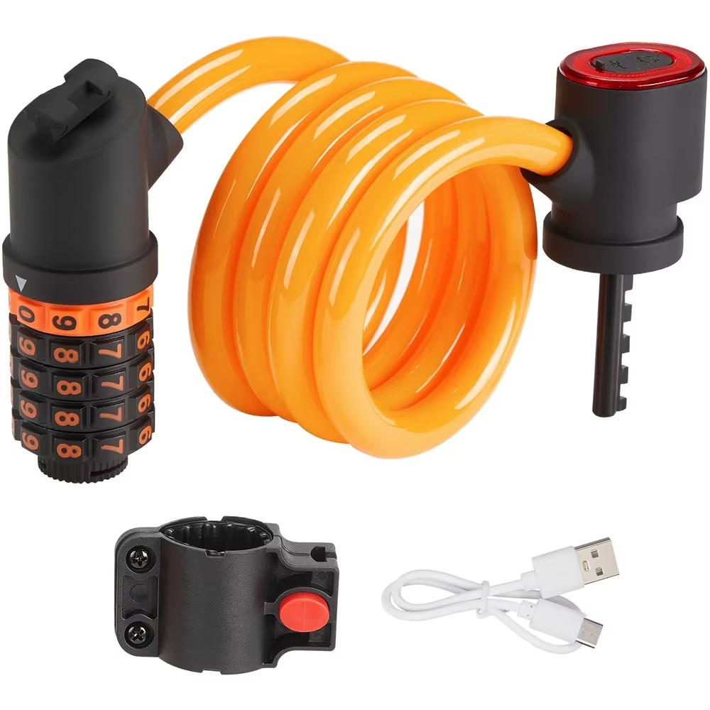 KEMIMOTO Motorcycle Combination Lock With Tail Light Bicycle Anti-theft Lock Multifunctional Cable Lock MTB Bikes Accessories