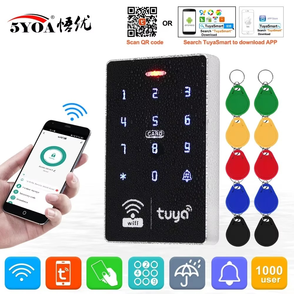 5YOA S10W Tuya Access Control APP Remote Smart Door Lock IP68 Waterproof Keyless Keypad WIFI Standalone EM RFID Card Door Entry