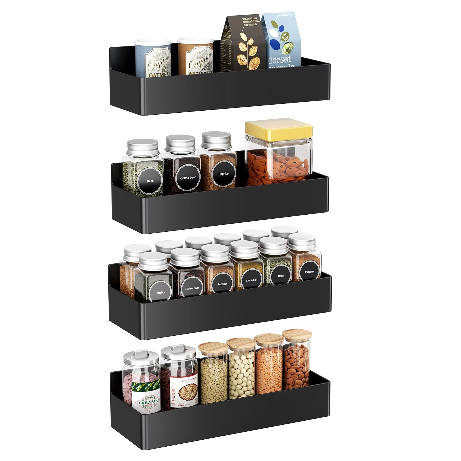 4PCS Magnetic Plastic Fridge Shelves Spice Storage Rack Black White Blue Cabinet Organizer Kitchen Refrigerator Accessories