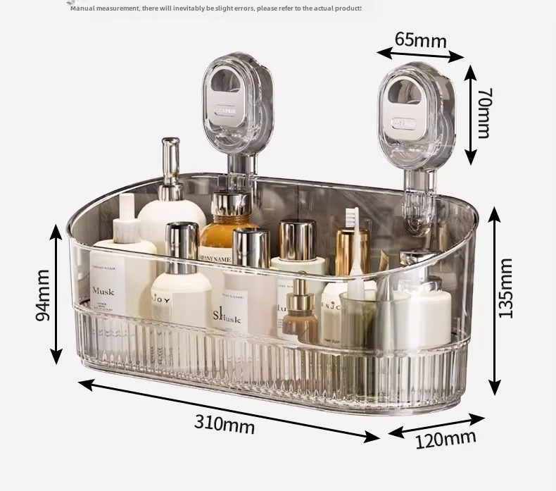 Bathroom Large Suction Cup Rack, Shower Gel Hanging Basket in The Bathroom, Cosmetics Storage Box, Wall-mounted Storage Rack